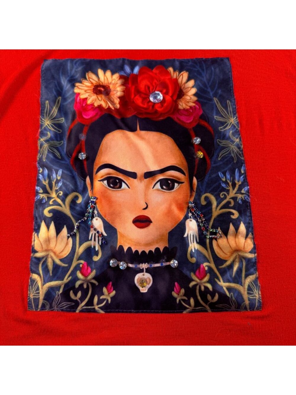 Vibrant Red Frida Kahlo Graphic T-Shirt - Relaxed Fit Scoop Neck Te